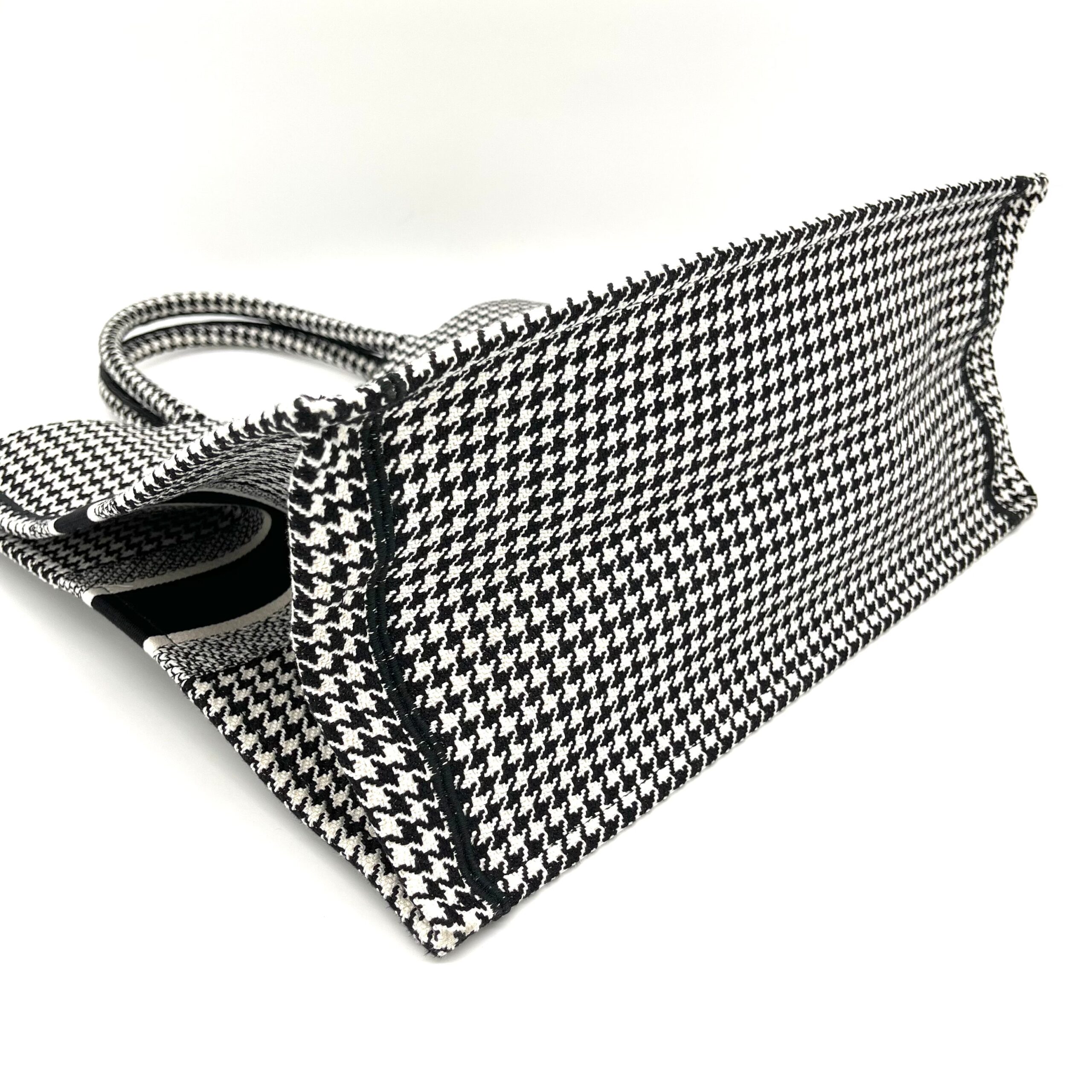 Brand New LARGE DIOR BOOK TOTE Black Macro Houndstooth Embroidery