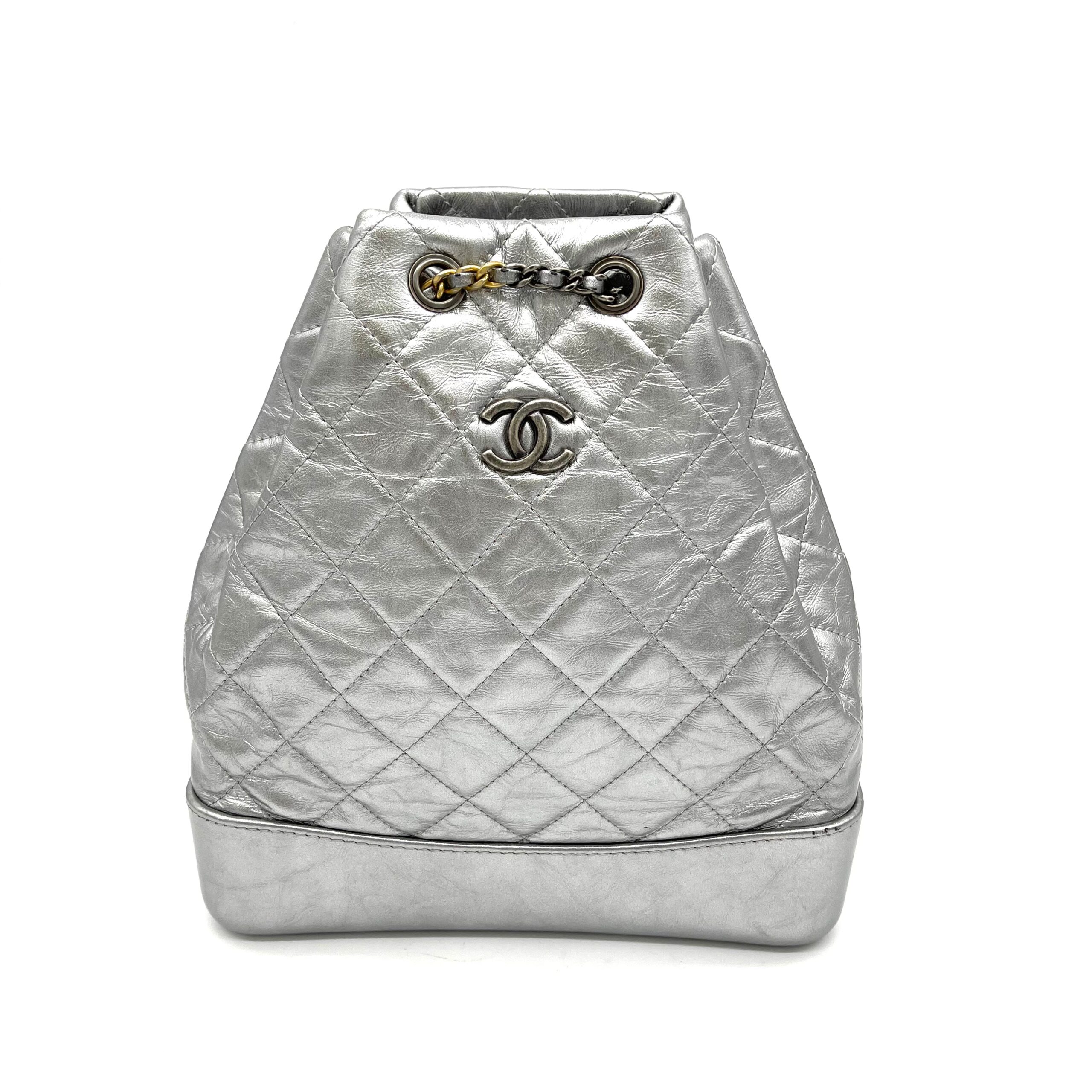 CHANEL Aged Calfskin Quilted Small Gabrielle Backpack Silver