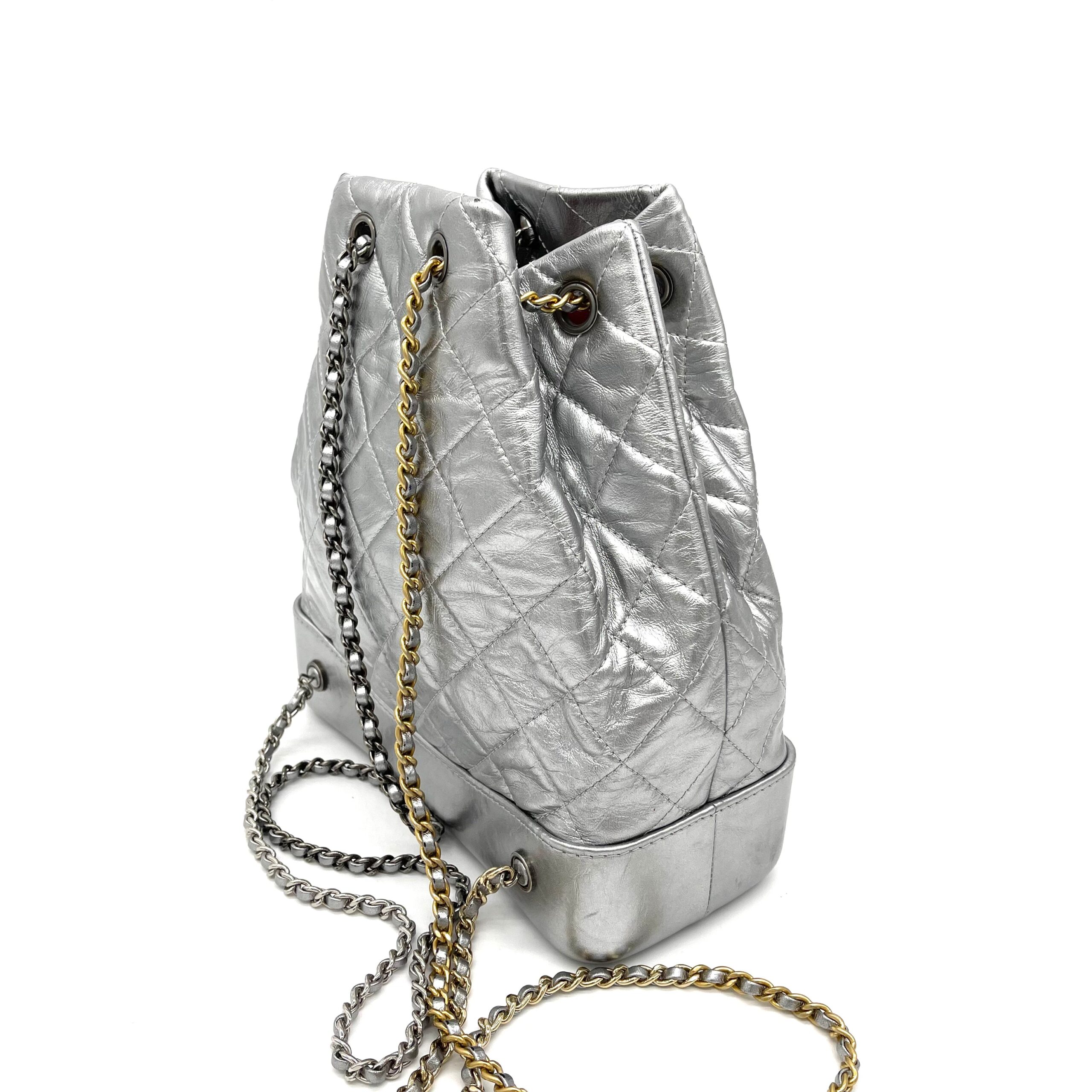CHANEL Aged Calfskin Quilted Small Gabrielle Backpack Silver